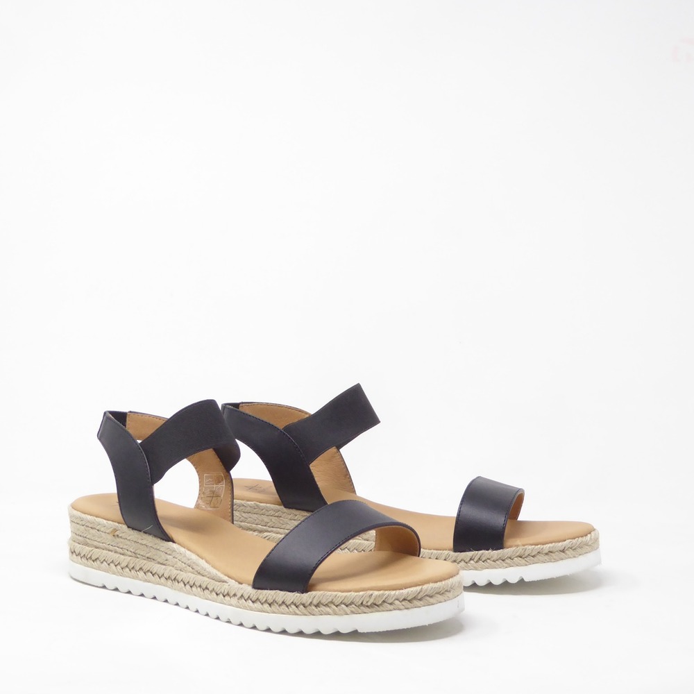 NEW Aquatalia Womens Avina Sandals Black Leather Espadrille Wedge Size 10